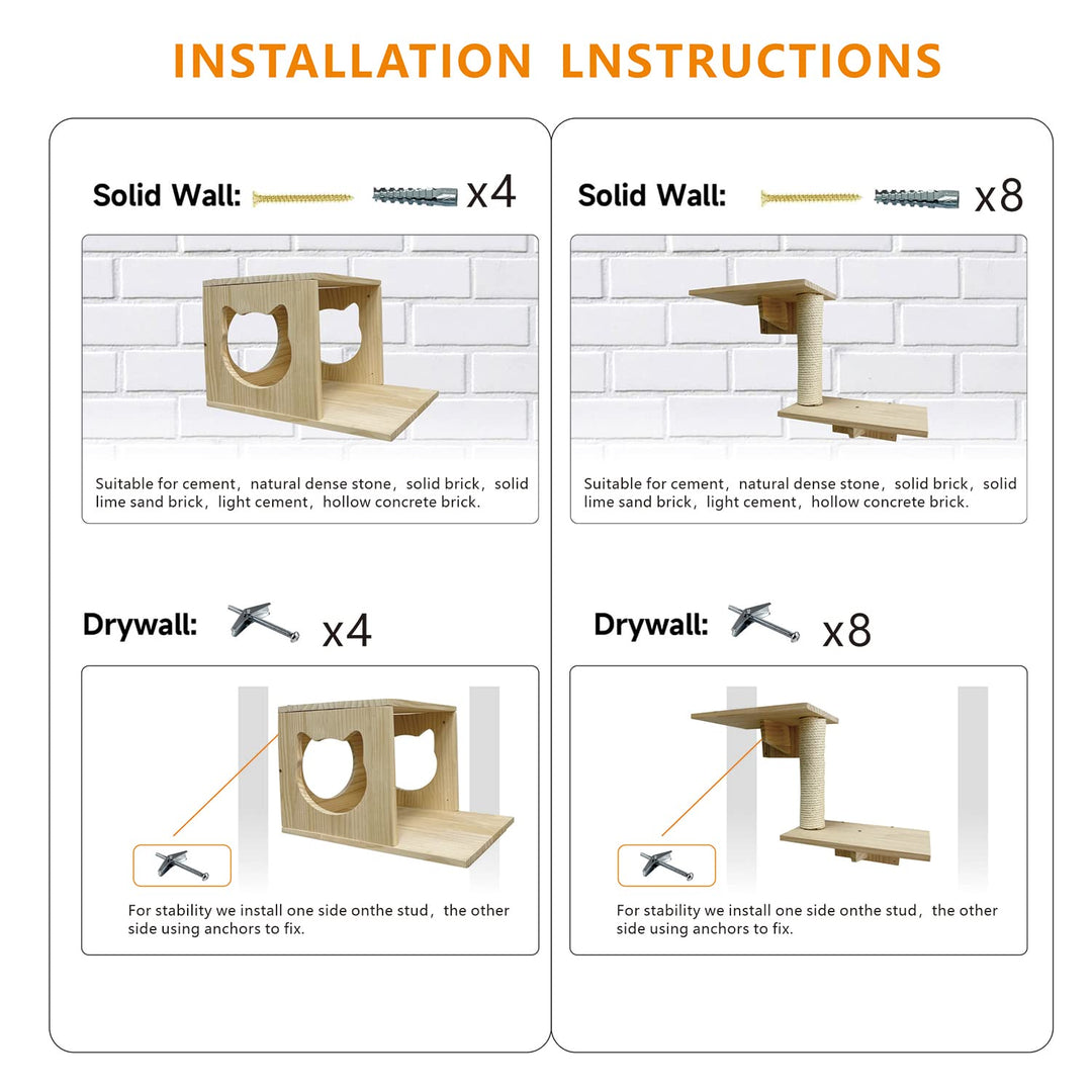 Yehnna Cat Wall Shelves and Perches Set, 5 Count