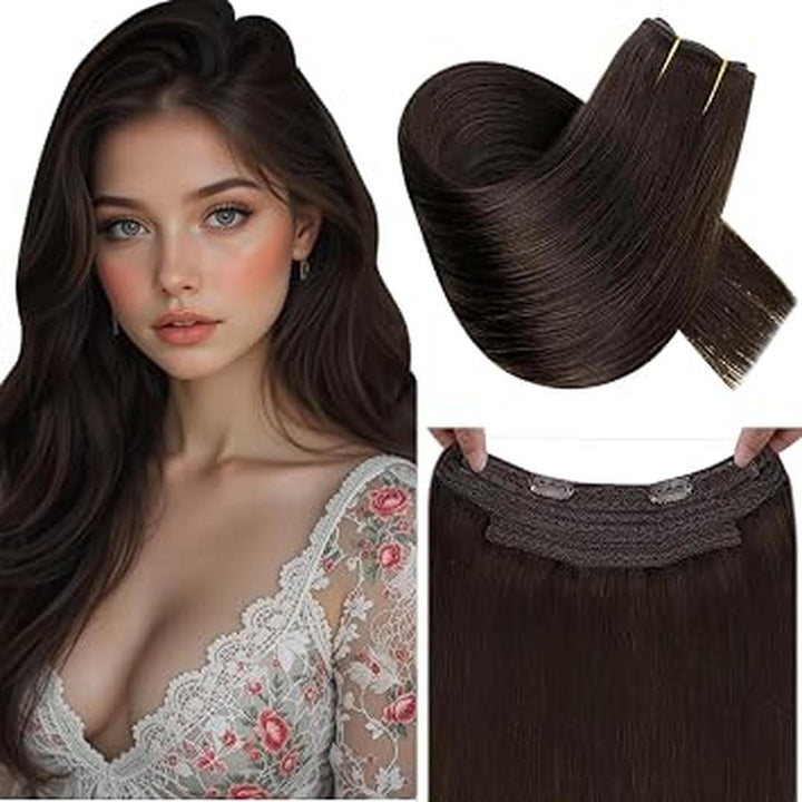 RUNATURE Wire Hair Extensions Straight, Dark Brown, 20 Inch 100g