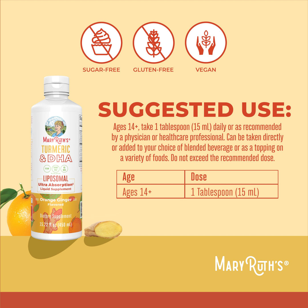 MARYRUTH'S Turmeric & DHA Liposomal Liquid, 15.22 oz