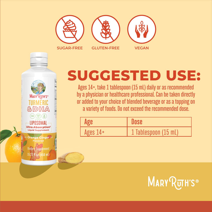 MARYRUTH'S Turmeric & DHA Liposomal Liquid, 15.22 oz