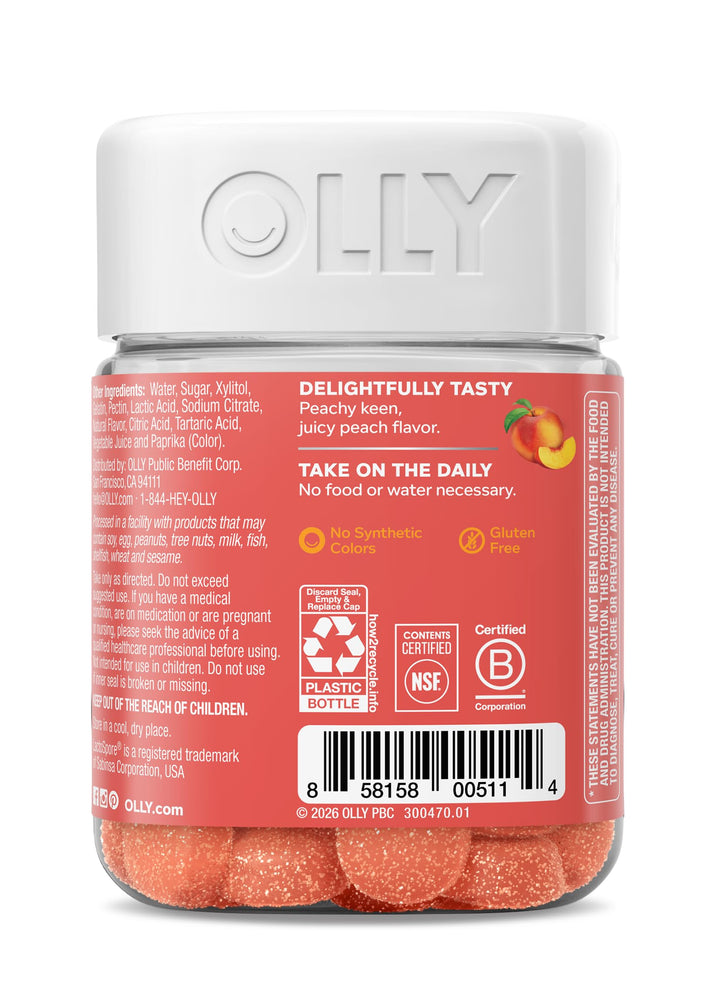 OLLY Probiotic + Prebiotic Gummy, Peachy Peach, 30 Count
