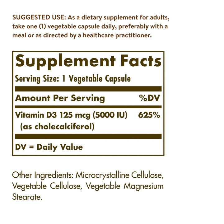 Solgar Vitamin D3 125 mcg, 120 Count