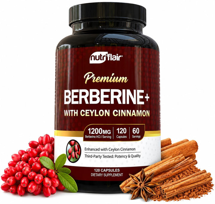 NutriFlair Berberine HCL 1200 mg With Ceylon Cinnamon, 120 Count