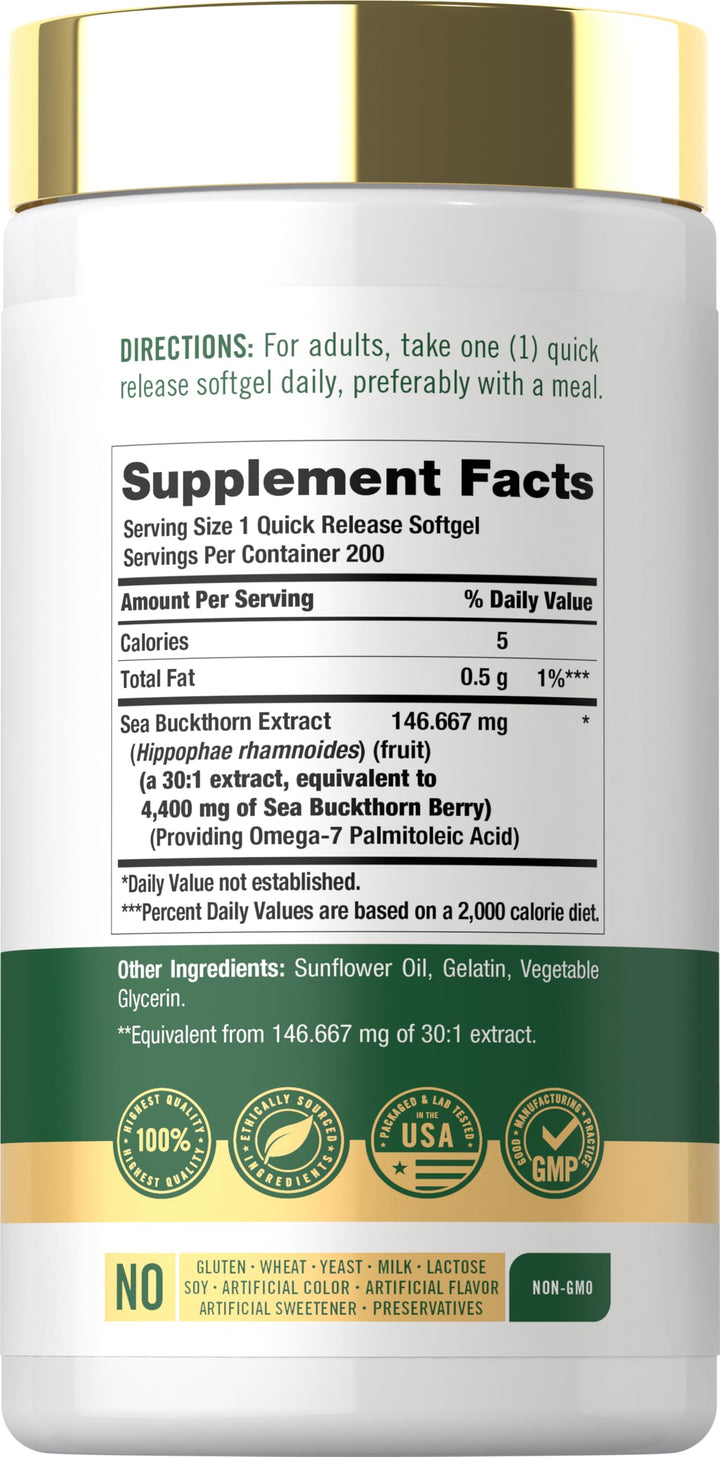 Carlyle Sea Buckthorn Oil Capsules, 4400 mg, 200 Count