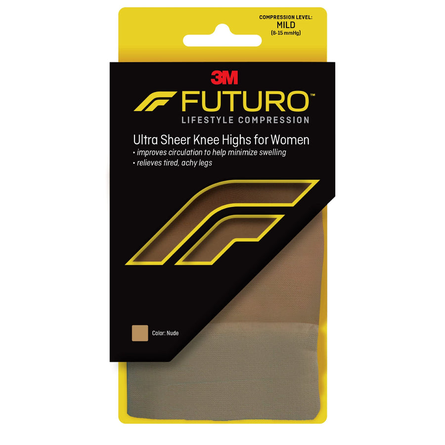 FUTURO Ultra Sheer Knee Highs, Nude, Large, Mild 8-15 mm/Hg