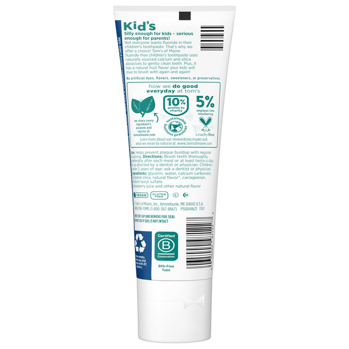 Tom's of Maine Kids Fluoride Free Toothpaste, Silly Strawberry, 5.1 oz