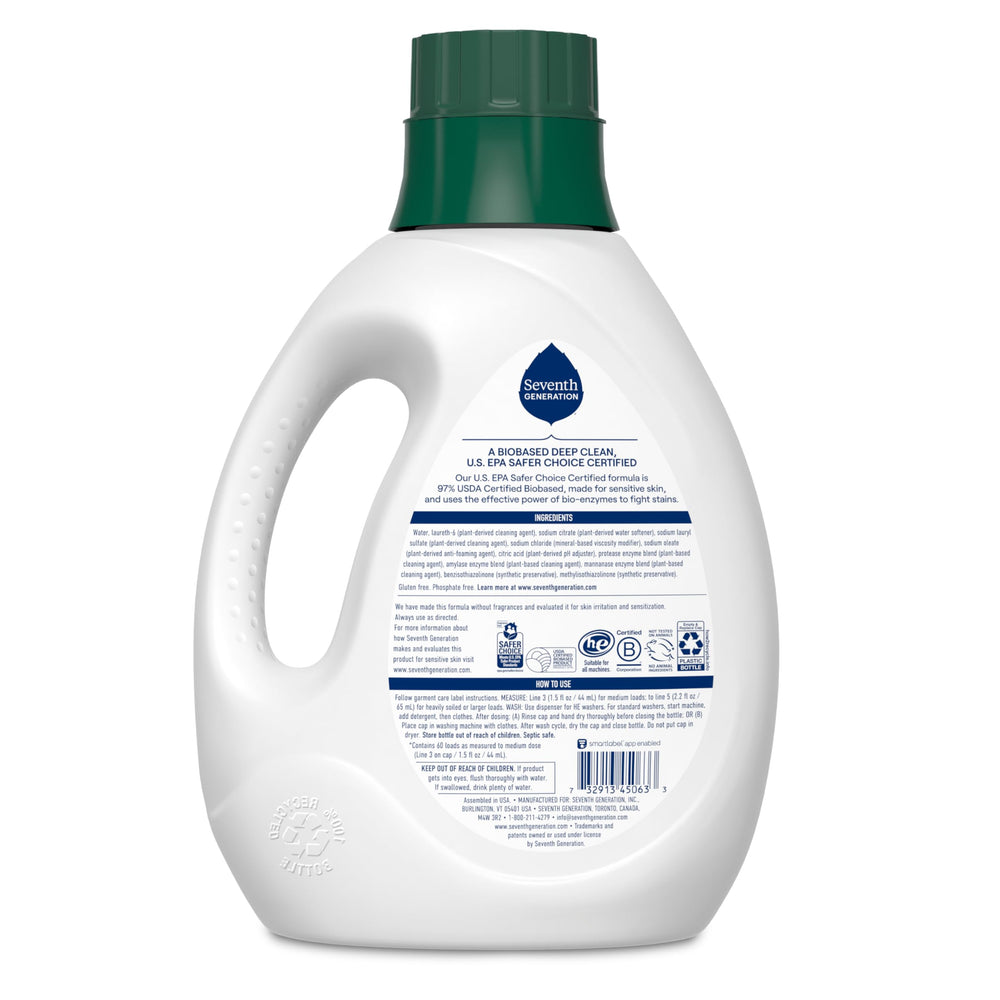 Seventh Generation Liquid Laundry Detergent, Free & Clear, 90 fl oz