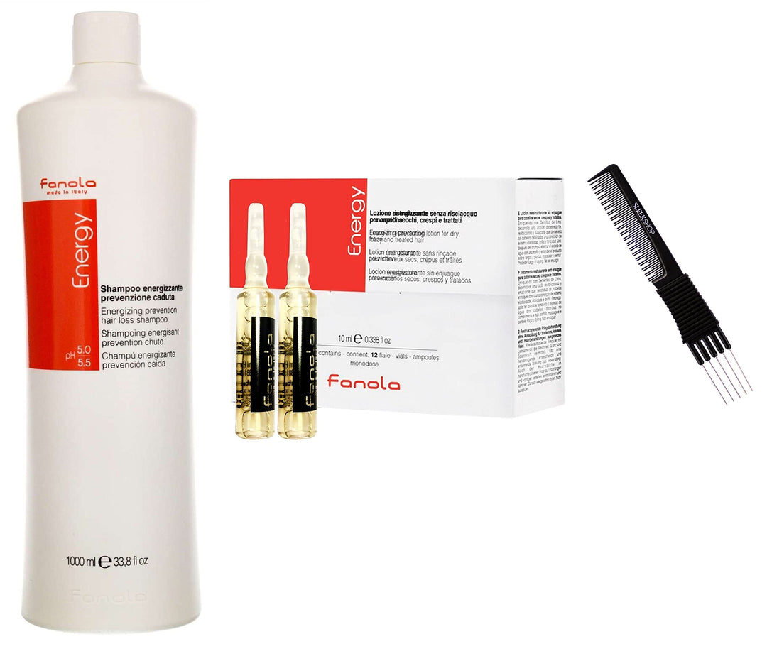 Sleekshop FanoIa Energy Shampoo and Energizing Prevention Set, 33.8 oz Shampoo + 12 Lotion Vials