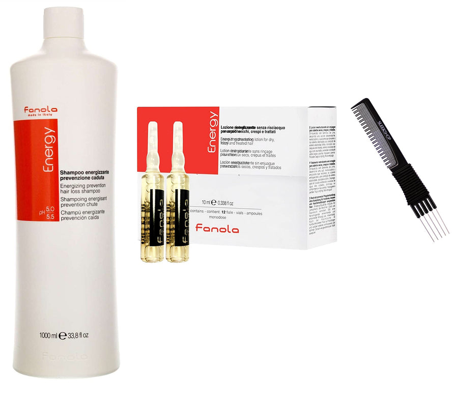 Sleekshop FanoIa Energy Shampoo and Energizing Prevention Set, 33.8 oz Shampoo + 12 Lotion Vials