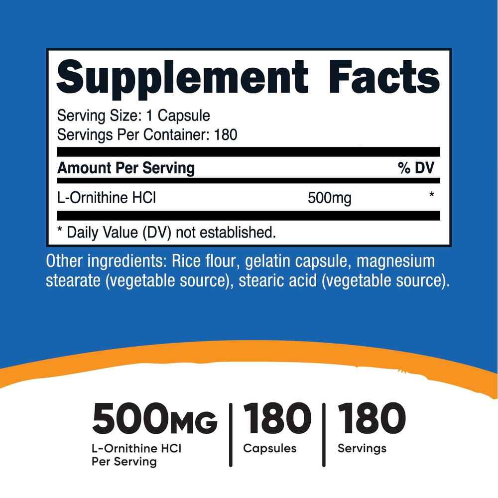 Nutricost L-Ornithine, 500 mg, 180 Count