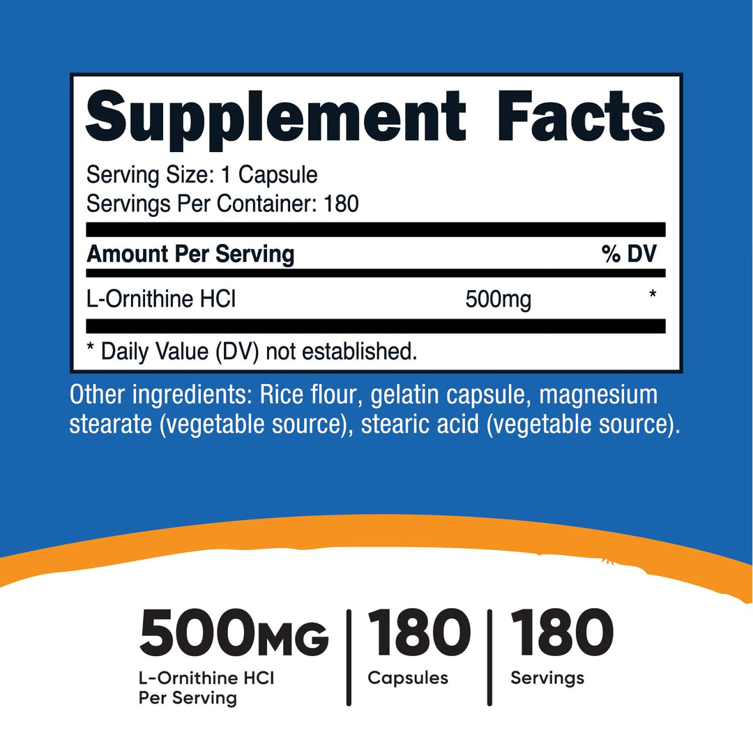 Nutricost L-Ornithine, 500 mg, 180 Count