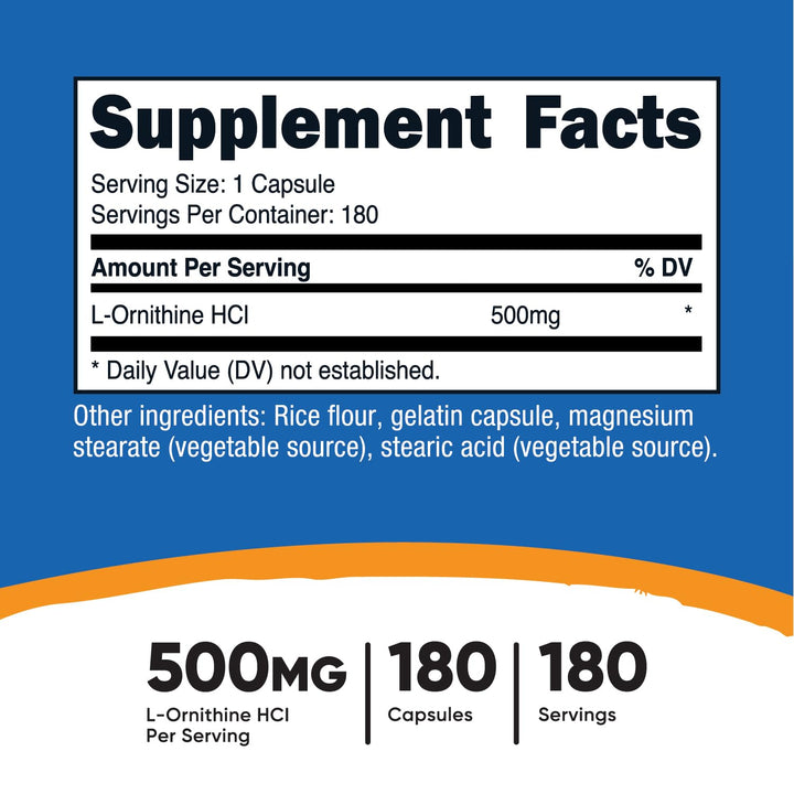 Nutricost L-Ornithine, 500 mg, 180 Count