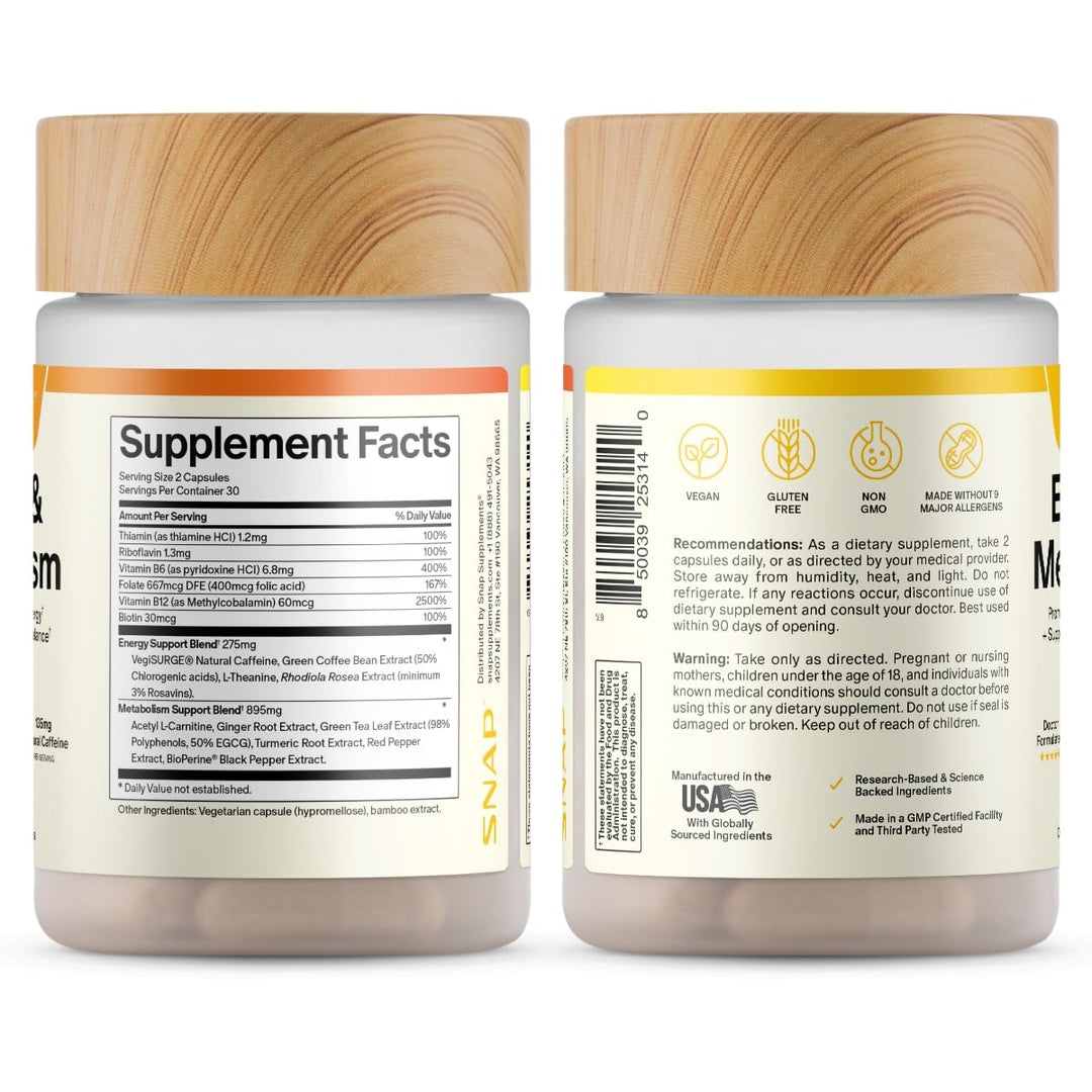Snap Supplements Energy & Metabolism Adaptogenic Herbal Complex, 60 Count
