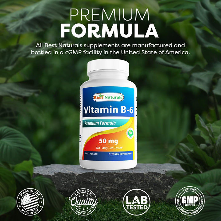 Best Naturals Vitamin B6 Tablets, 50 mg, 250 Count