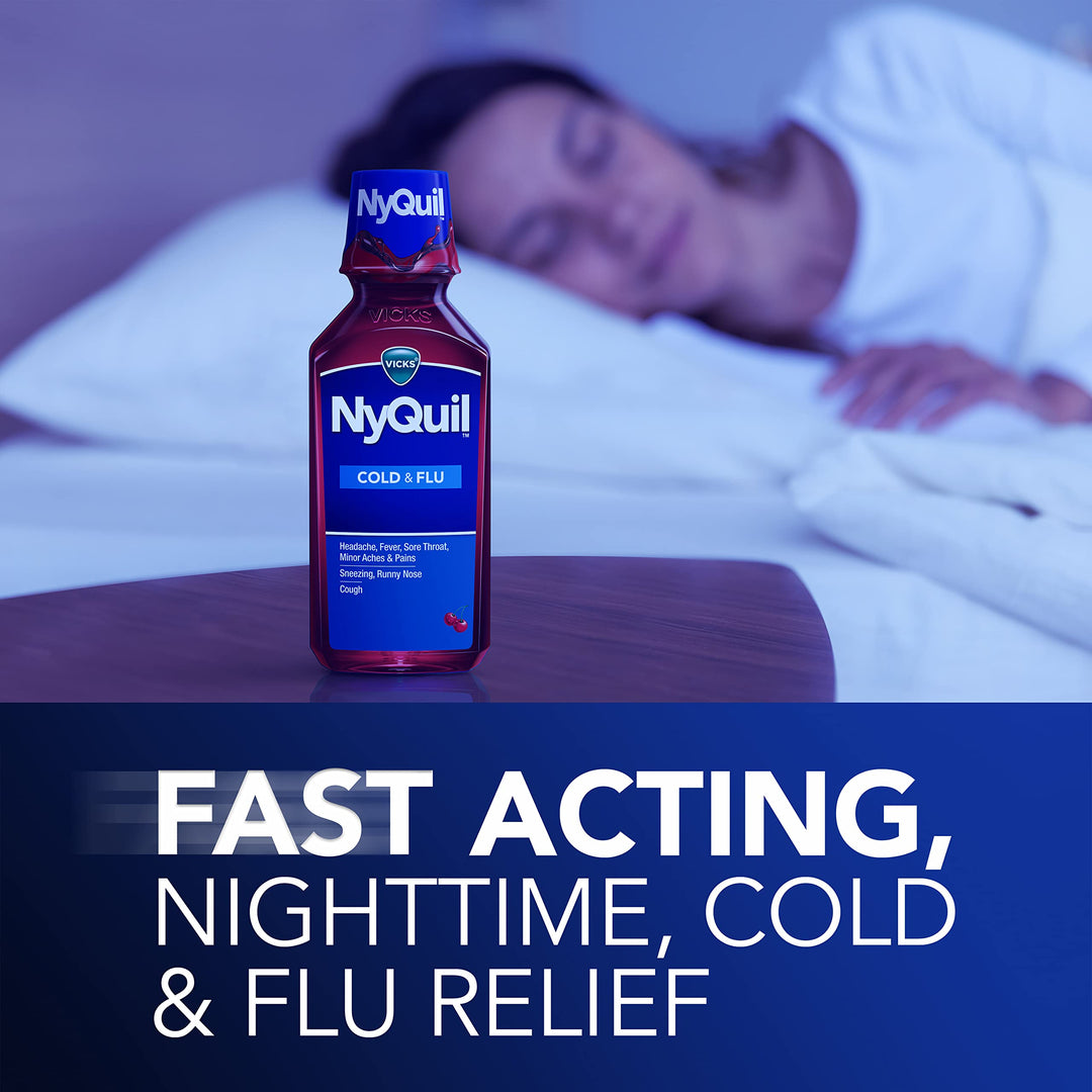 Vicks NyQuil Cold and Flu Relief Liquid, Cherry, 12 fl oz