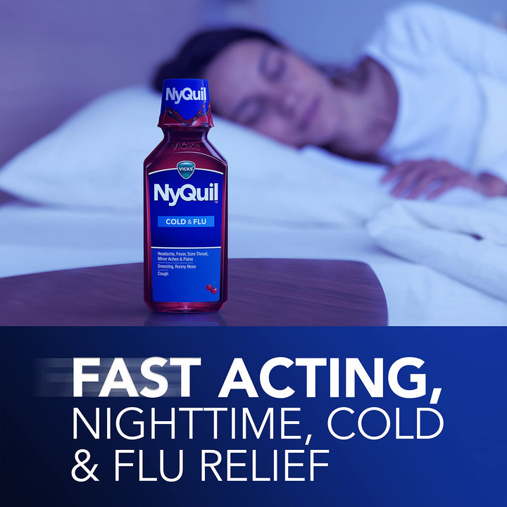 Vicks NyQuil Cold and Flu Relief Liquid, Cherry, 12 fl oz