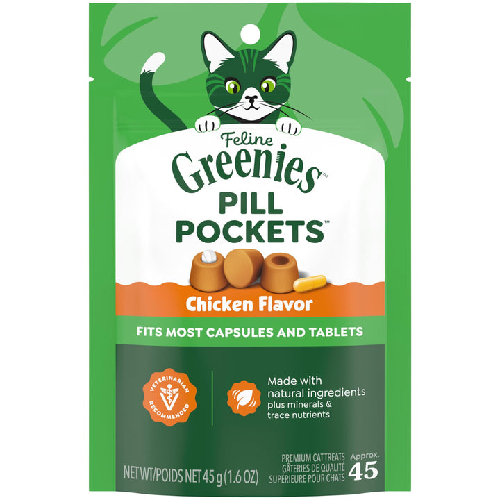 Greenies Feline Pill Pockets Soft Cat Treats, Chicken Flavor, 45 Count