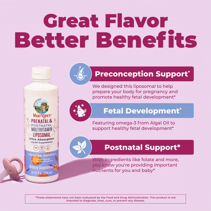 MaryRuth Organics Prenatal & Postnatal Liposomal Multivitamin, Sugar Free, 15.22 fl oz