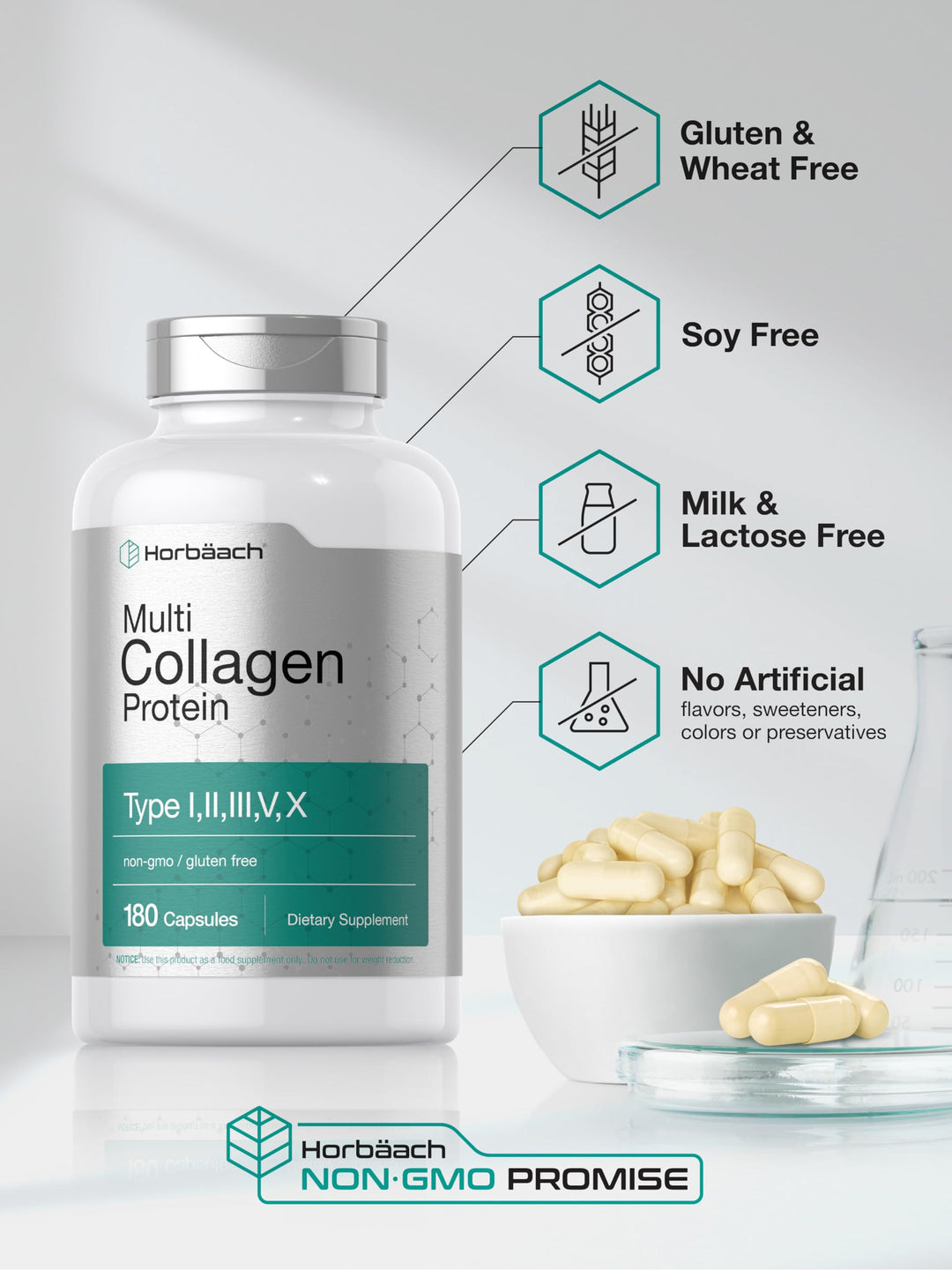 Horbäach Multi Collagen Protein, 2000 mg, 180 Count