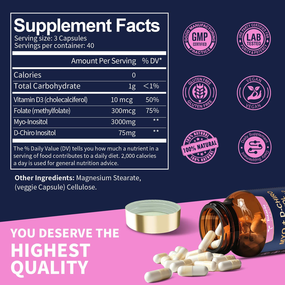 Totaria Myo-Inositol & D-Chiro Inositol Supplement Capsules, 3075 mg, 120 Count