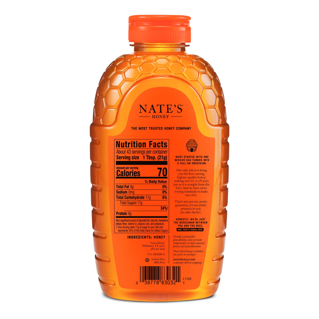 Nate's Honey 100% Pure Raw & Unfiltered Honey, 32 oz