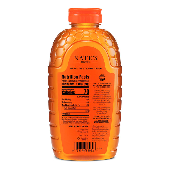 Nate's Honey 100% Pure Raw & Unfiltered Honey, 32 oz