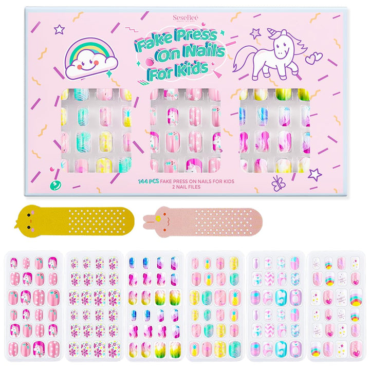 SeseBee Kids Press On Nails, Unicorn, 144 Count
