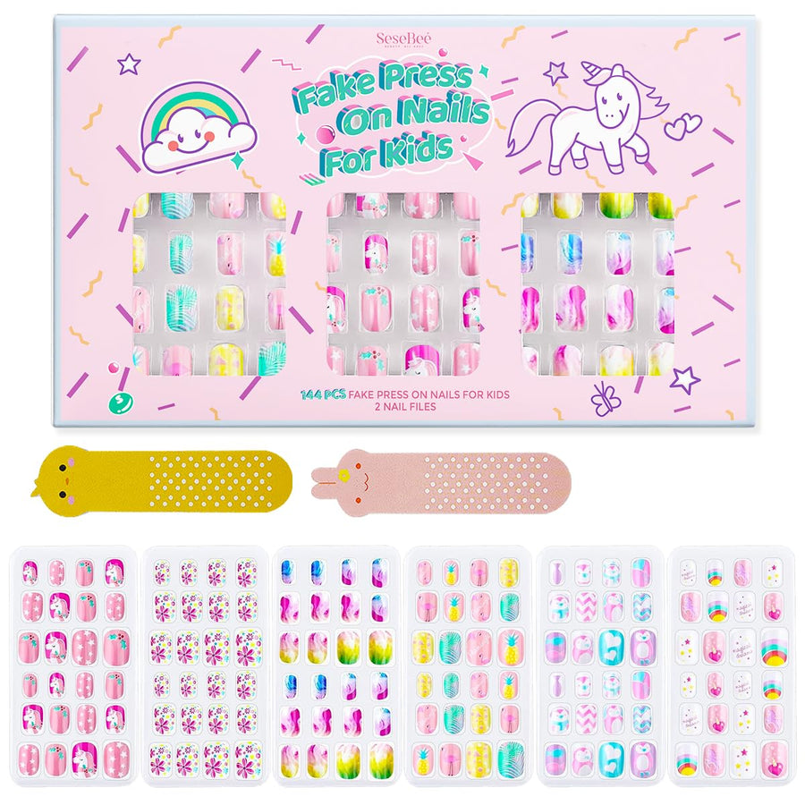SeseBee Kids Press On Nails, Unicorn, 144 Count