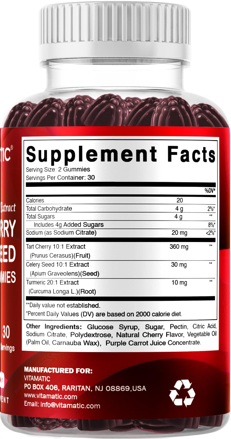 Vitamatic Tart Cherry with Celery Seed and Turmeric Gummies, 60 Count