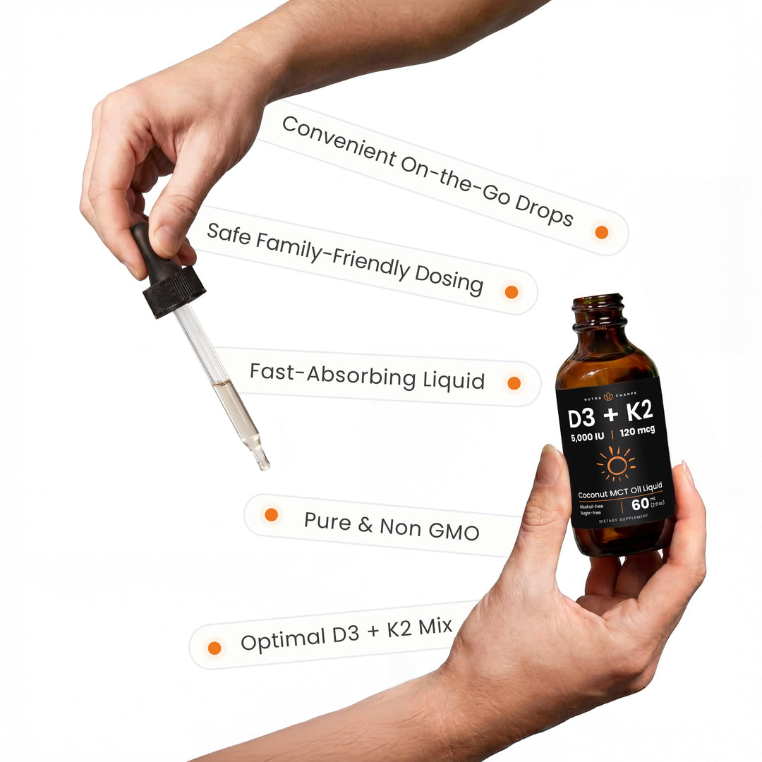 NutraChamps Vitamin D3 K2 Drops, Liquid, 5000 IU