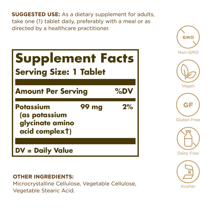 Solgar Potassium Amino Acid Complex Tablets, 100 Count