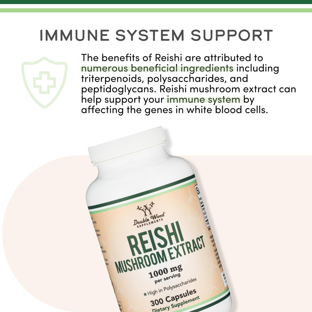 Double Wood Supplements Reishi Mushroom Capsules, 1000 mg, 300 Count