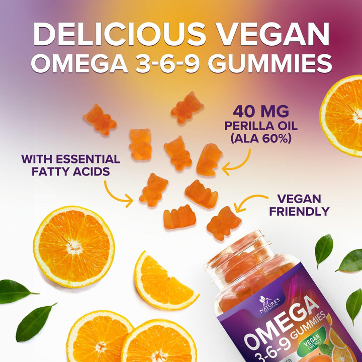 Nature's Nutrition Omega 3 6 9 Gummies, Vegan, 60 Count
