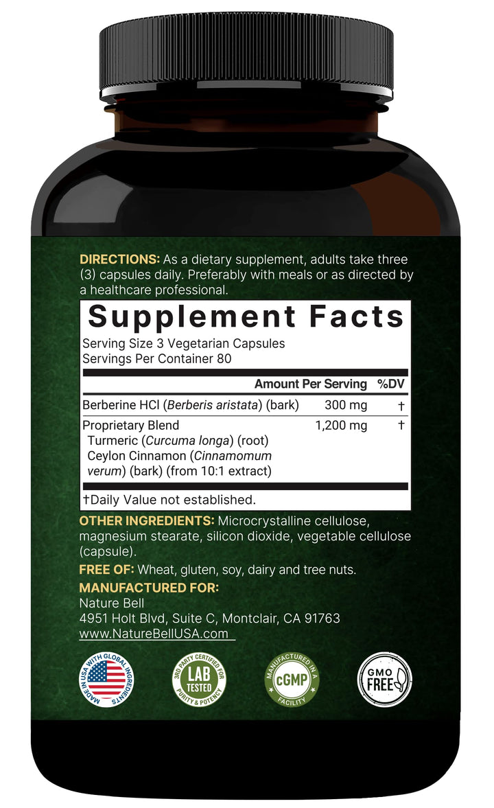 NatureBell Berberine Supplement with Ceylon Cinnamon and Turmeric Root, 1500 mg, 240 Count