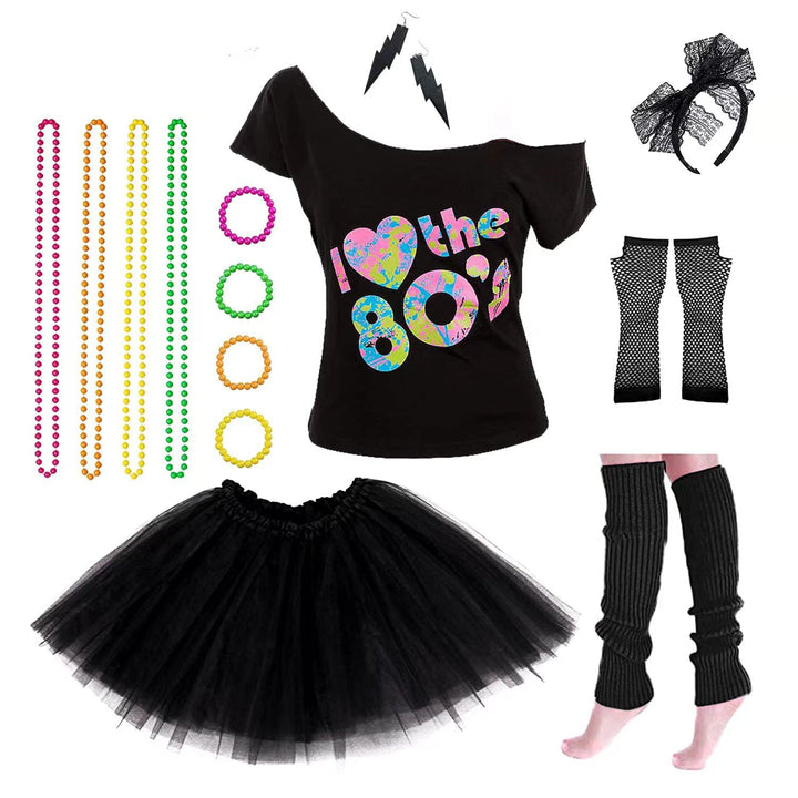 Leadtex Women's 80s Costume Set, Black, Small