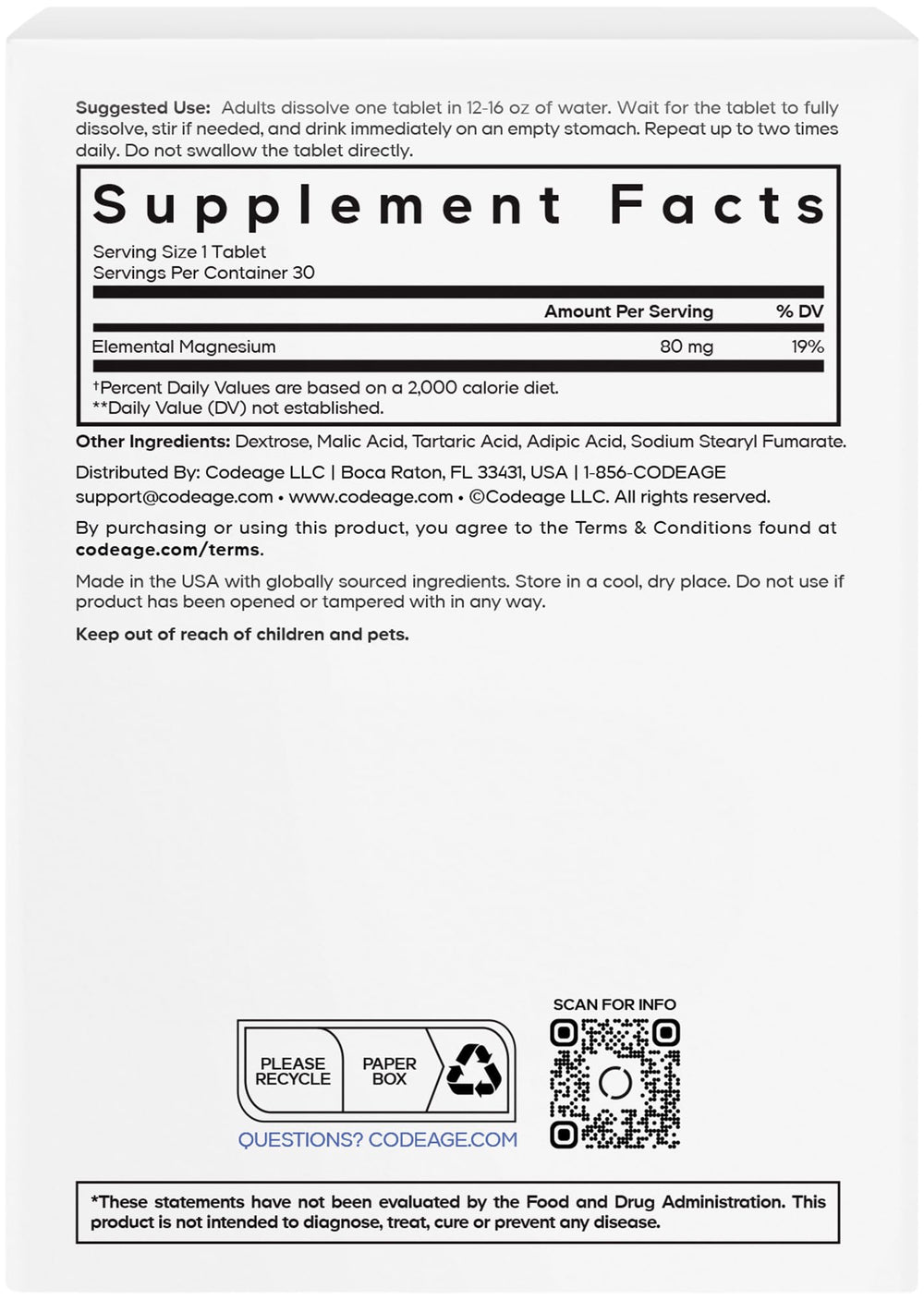 Codeage Molecular Hydrogen Supplement, Unflavored, 30 Count