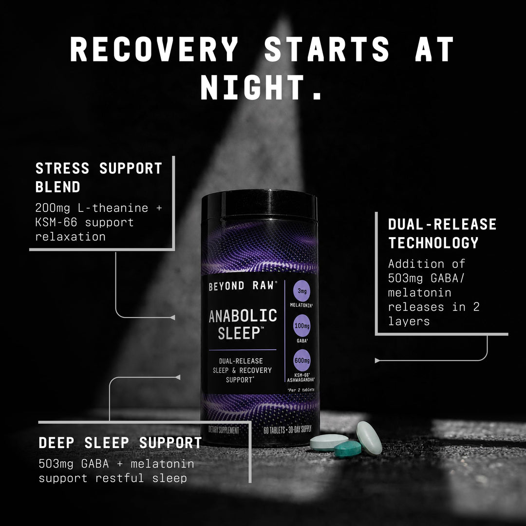 BEYOND RAW Anabolic Sleep Duel-Release Stress Sleep and Recovery Support, 60 Count