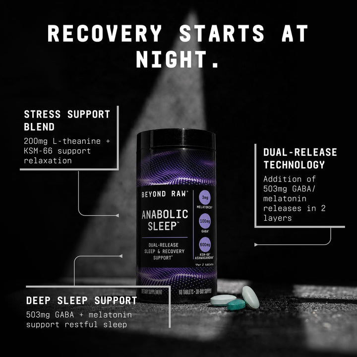 BEYOND RAW Anabolic Sleep Duel-Release Stress Sleep and Recovery Support, 60 Count