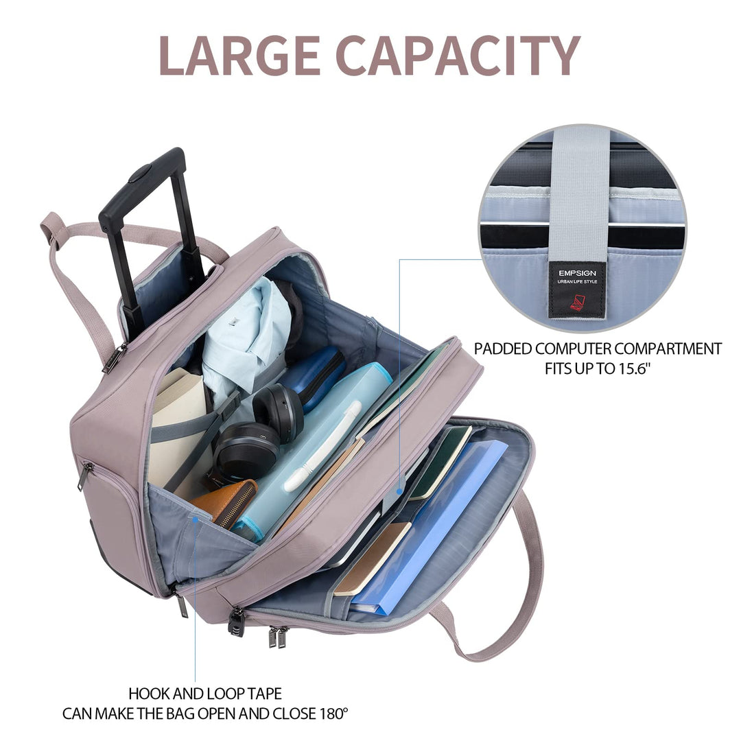 EMPSIGN Rolling Laptop Bag, Dusty Pink, 15.6 in