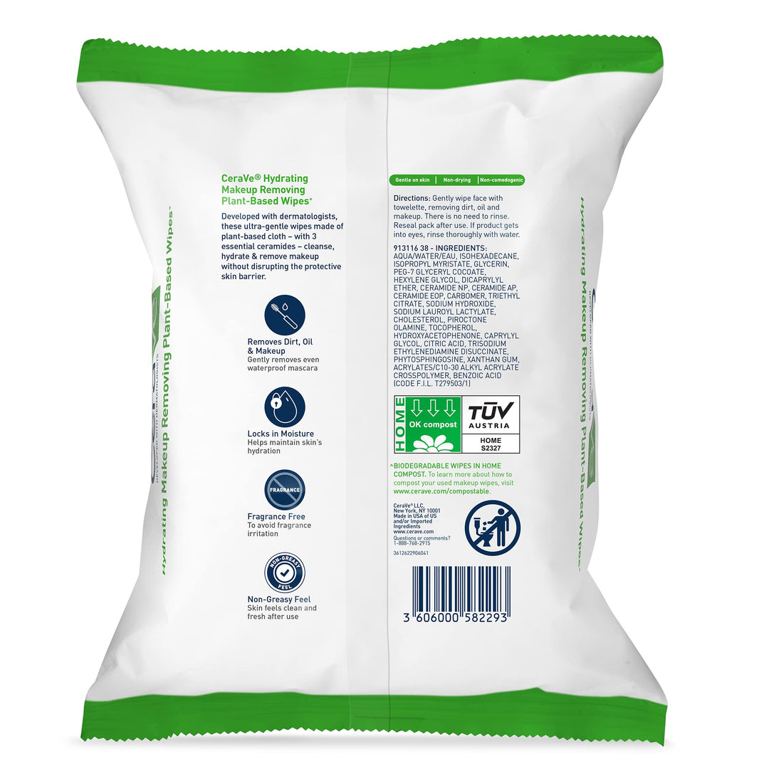 CeraVe Hydrating Facial Cleansing Wipes, Fragrance-Free, 25 Count