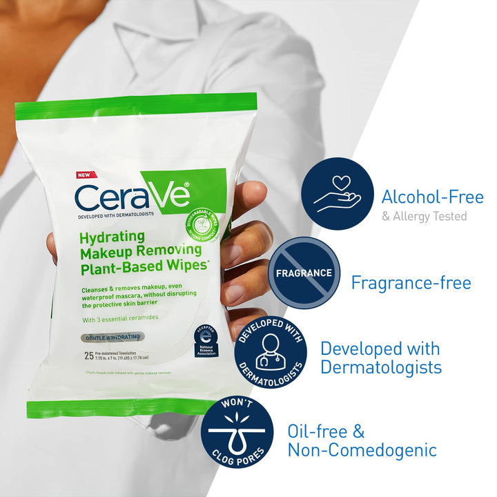 CeraVe Hydrating Facial Cleansing Wipes, Fragrance-Free, 25 Count
