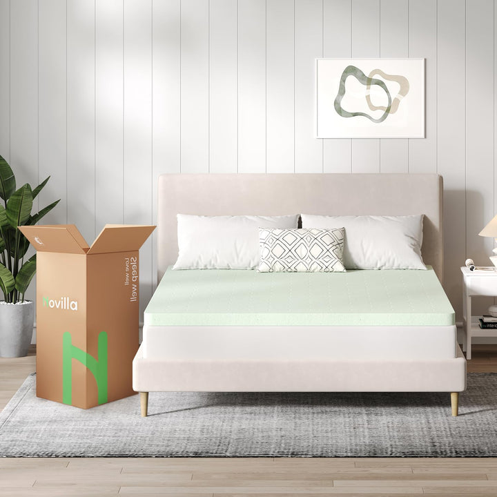 Novilla Gel Memory Foam Mattress Topper, Green, Queen