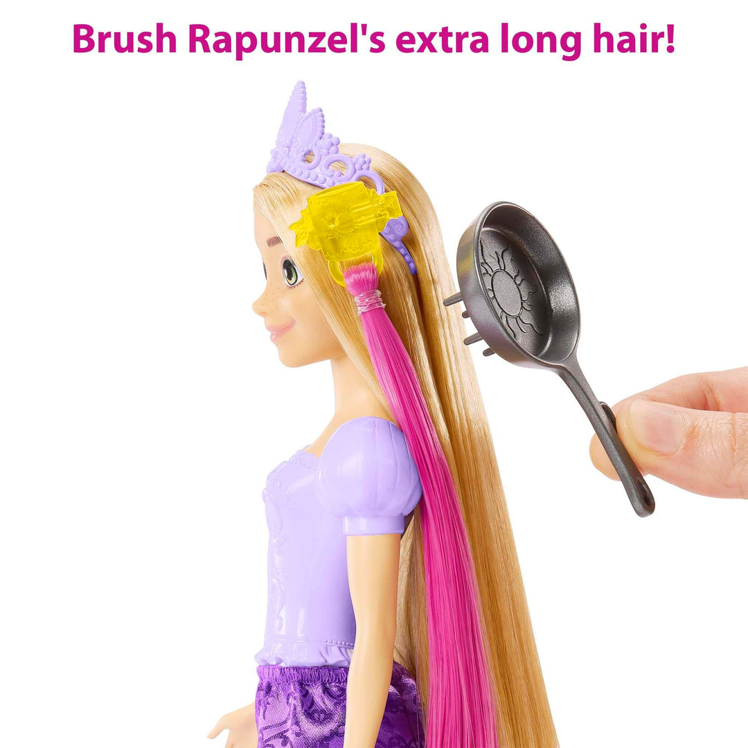 Mattel Disney Princess Rapunzel Fashion Doll, 2 Color-Change Hair Extensions & 10 Hairstyling Pieces