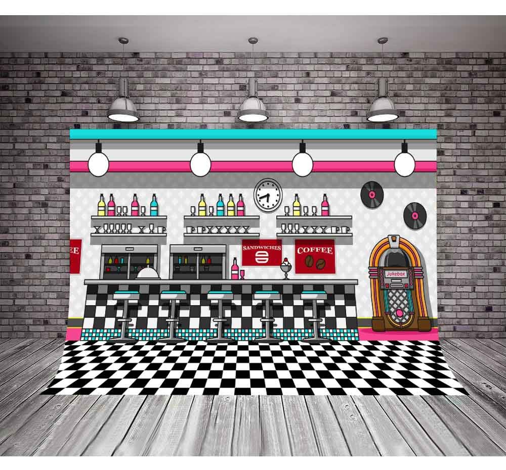 MTMETY 50s Retro Diner Backdrop, 10x7 ft