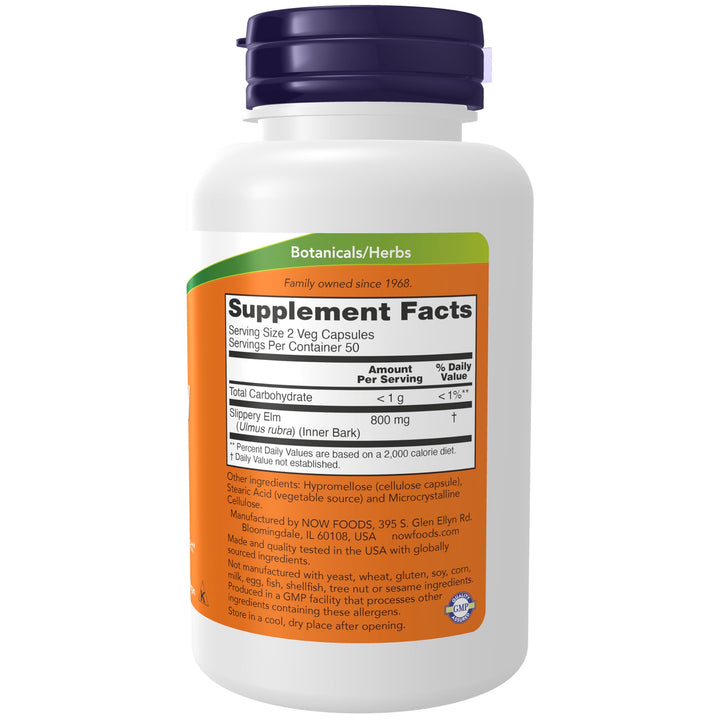 NOW Slippery Elm, 400 mg, 100 Count
