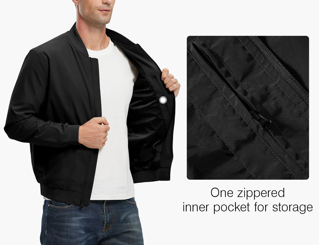 Rdruko Windbreaker Bomber Jacket, Black, XL