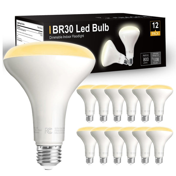 dalattin BR30 LED Bulb, Dimmable, 2700K Warm White, 12 Count
