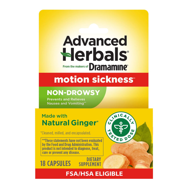 Dramamine Motion Sickness Relief, Non-Drowsy Naturals, 18 Count