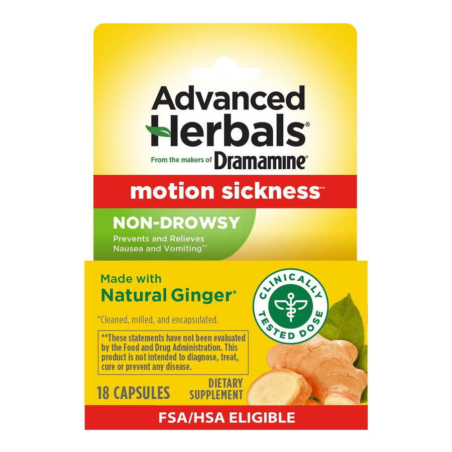 Dramamine Motion Sickness Relief, Non-Drowsy Naturals, 18 Count