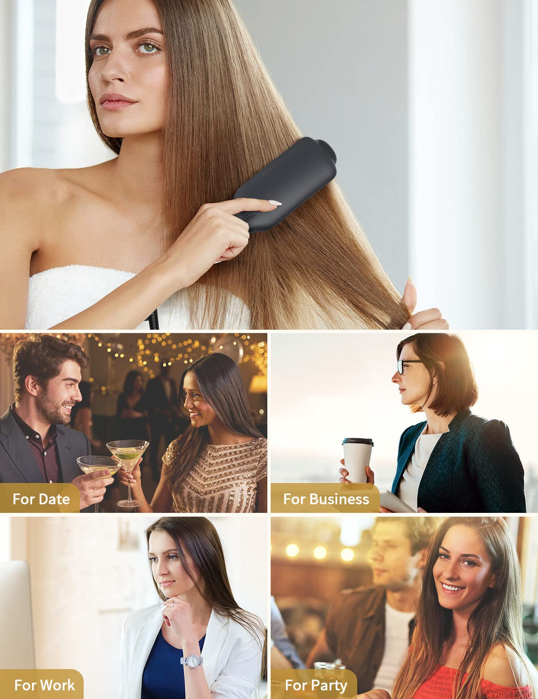 LANDOT Hair Straightener Brush, 12 Temp Settings, 120-230°C